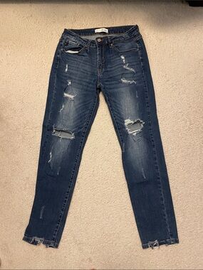 KanCan Dark Blue Distressed Straight Leg Jeans